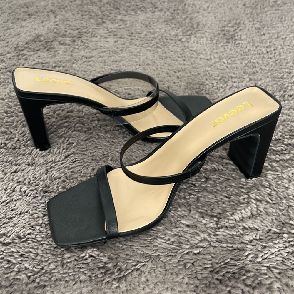Black Open Toe Square Heel Sandals